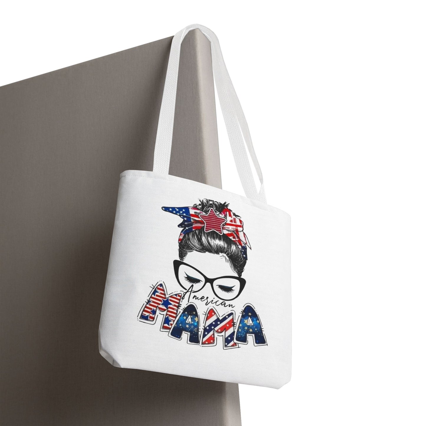 #250 Mama USA Flag Messy Bun Tote Bag