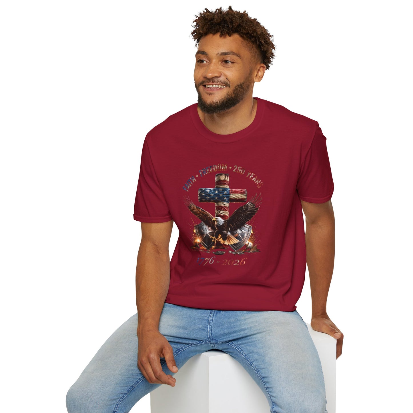 #250 Faith • Freedom 250 Years American Flag Cross & Eagle 1776-2026 T-Shirt