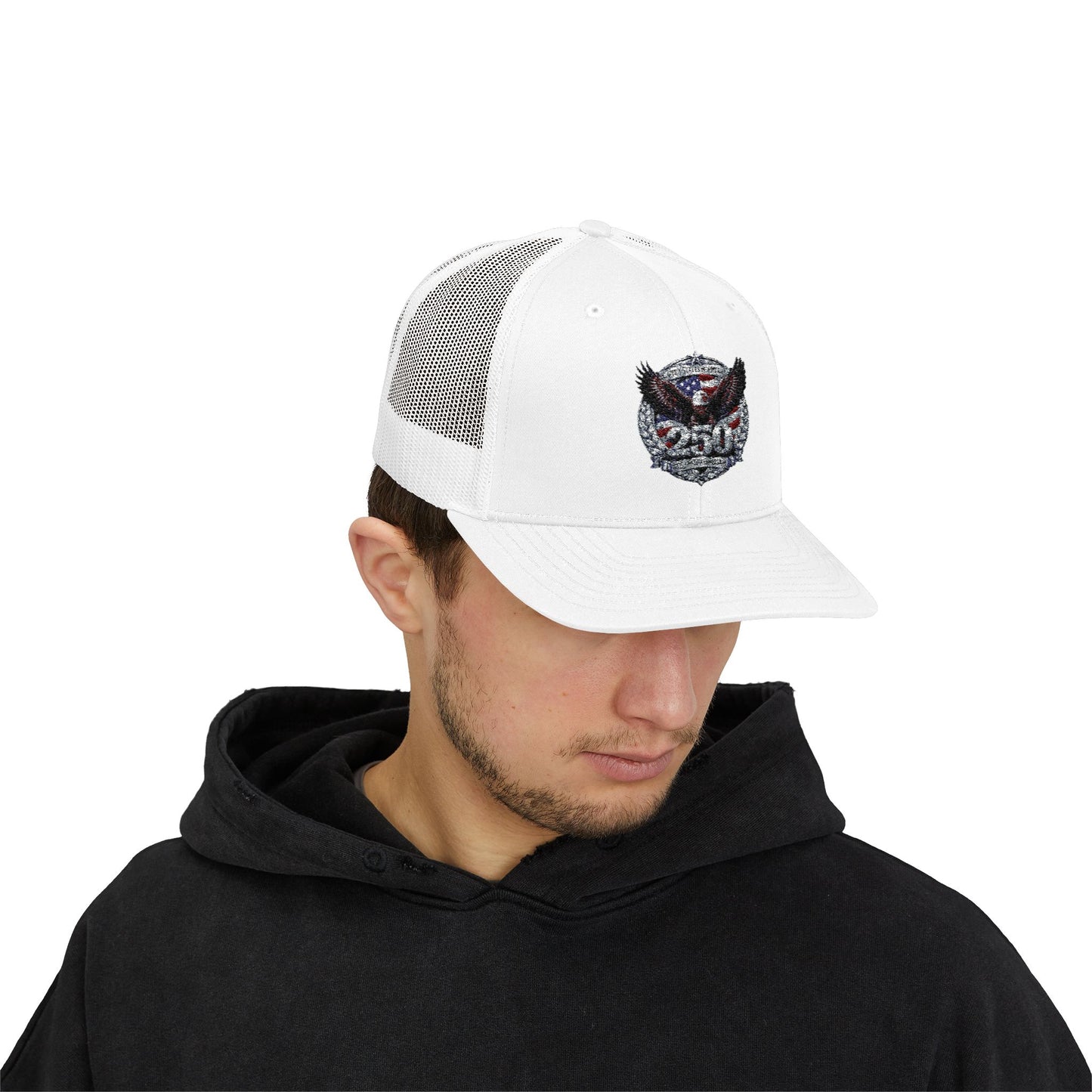 #250 Patriotic Bald Eagle 250 United States Emblem Snapback Trucker Cap