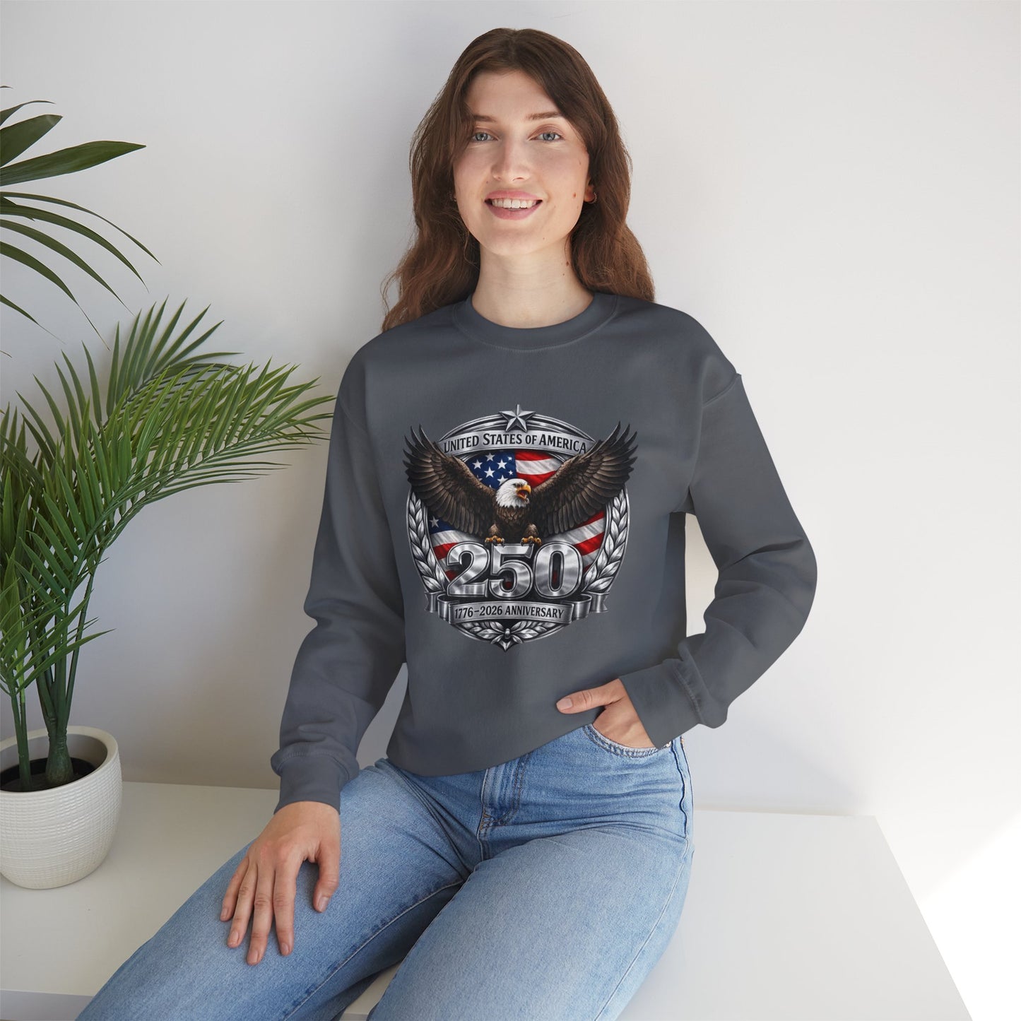 #250 Patriotic Bald Eagle 250 United States Emblem Crewneck Sweatshirt