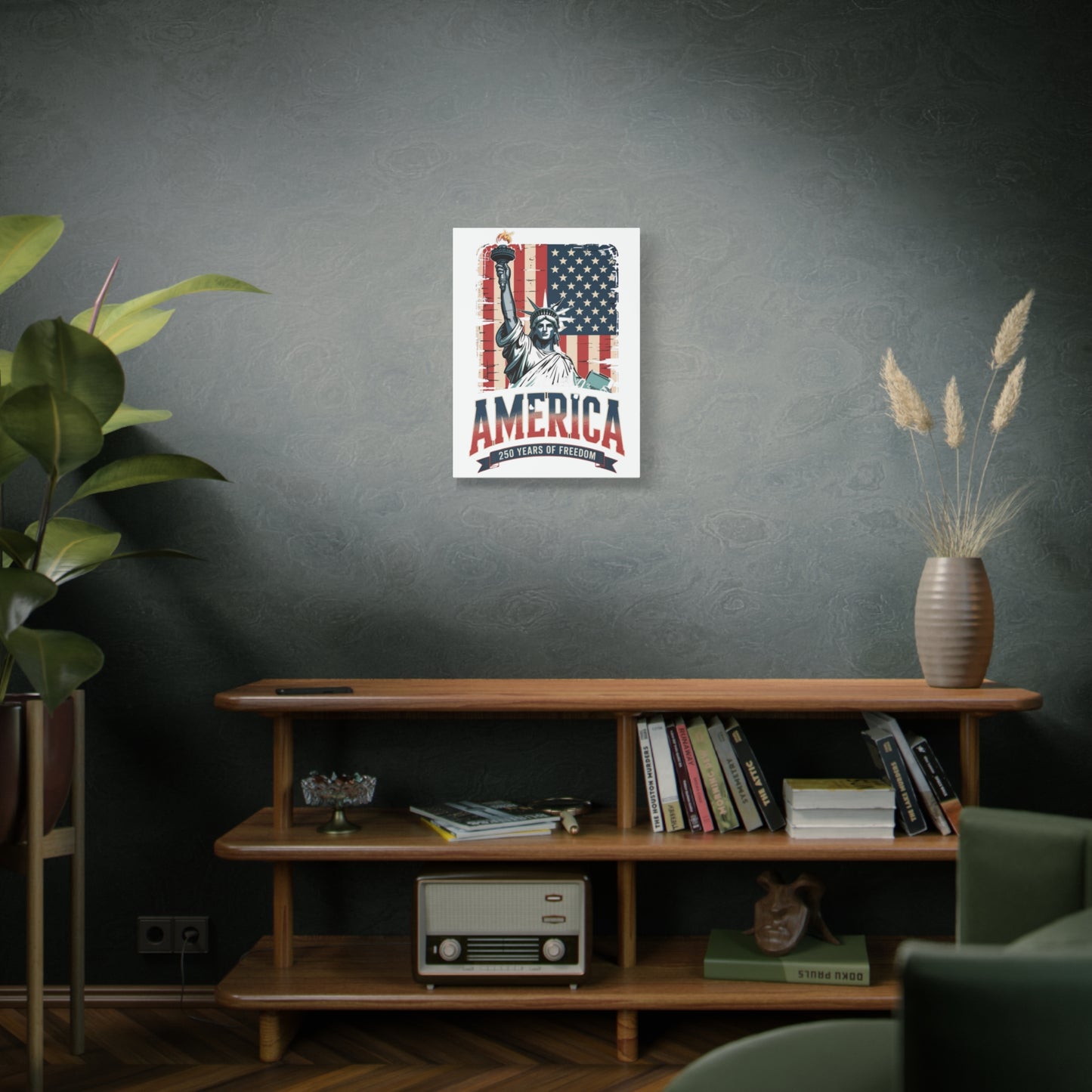 #250 Statue of Liberty American Flag 'America' Patriotic Independence Day Matte Canvas Wall Art