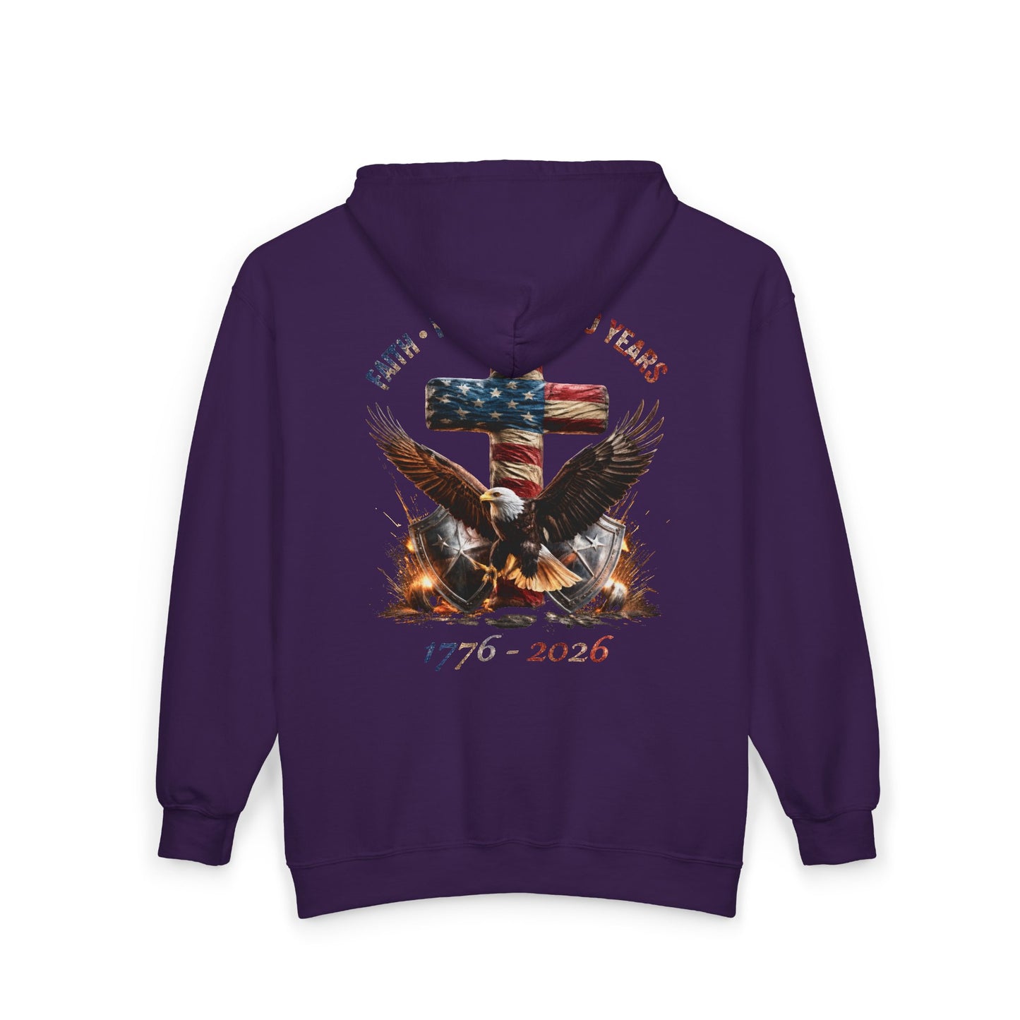 #250 Faith • Freedom 250 Years American Flag Cross & Eagle 1776-2026 Zip Hoodie