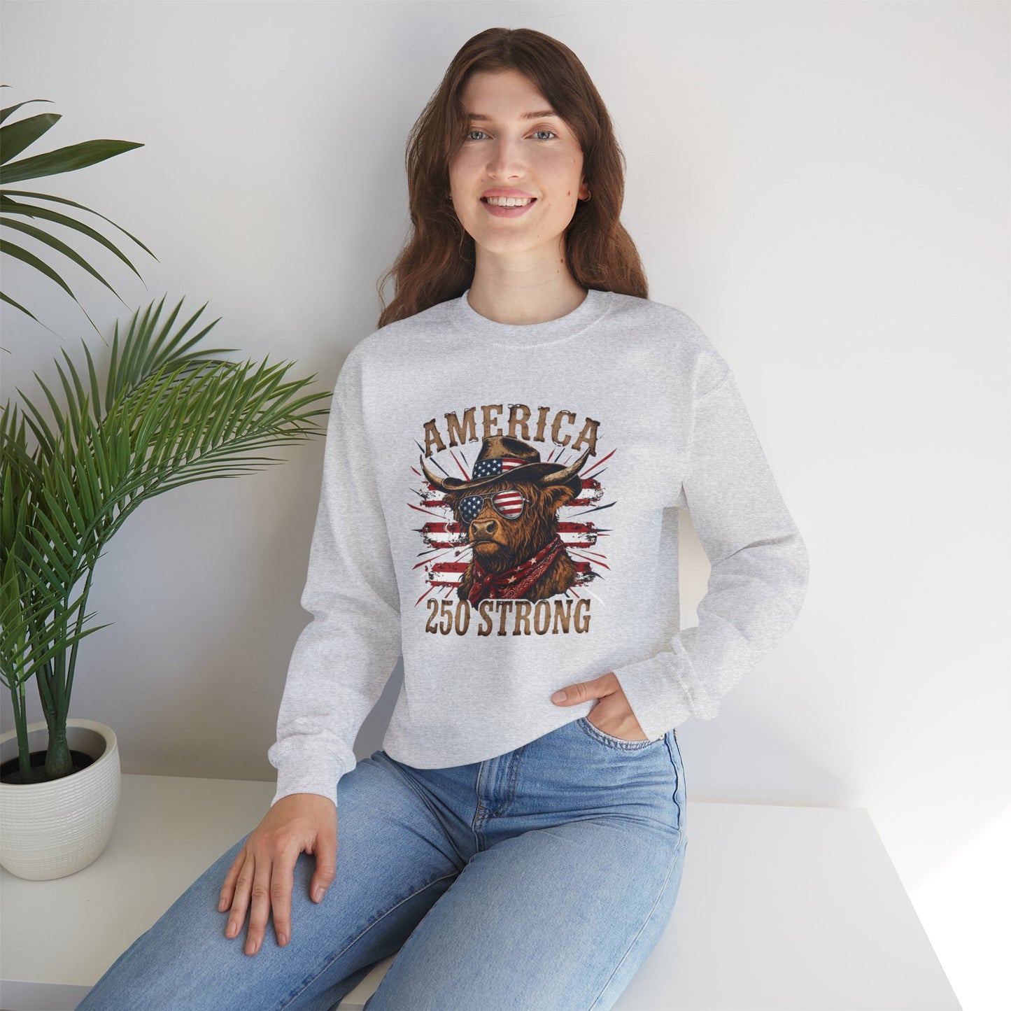 #250 America 250 Strong Patriotic Bull with American Flag Sweatshirt