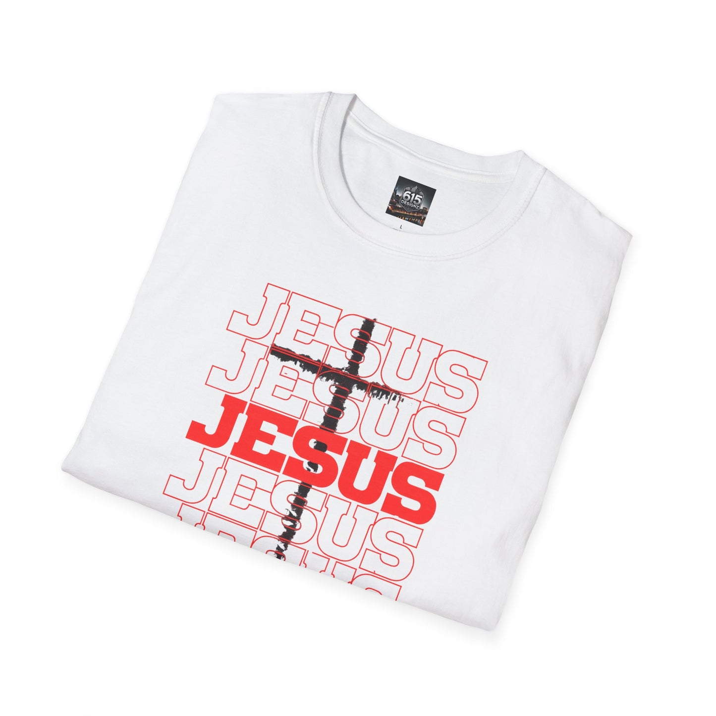 Jesus Cross Red Text Black Cross Graphic T-Shirt — Religious Faith Tee