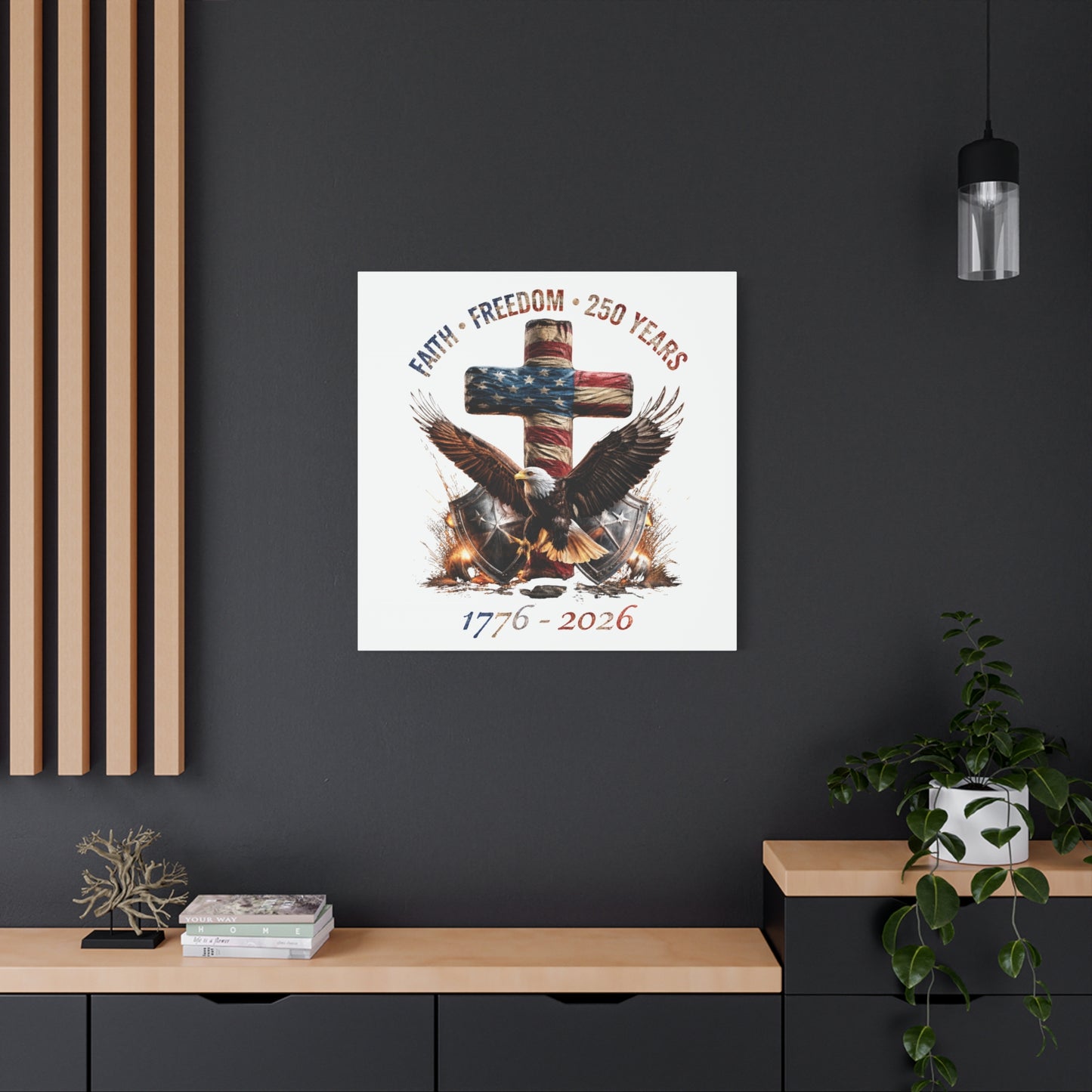 #250 Faith • Freedom 250 Years American Flag Cross & Eagle 1776-2026 Matte Canvas Wall Art