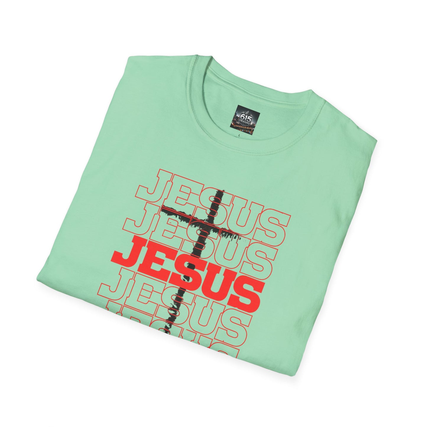 Jesus Cross Red Text Black Cross Graphic T-Shirt — Religious Faith Tee
