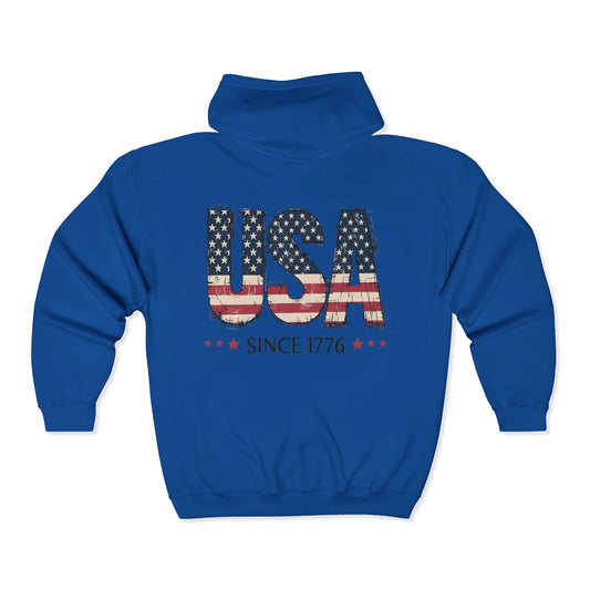 #250 USA Flag "USA Since 1776" Patriotic Zip Hoodie