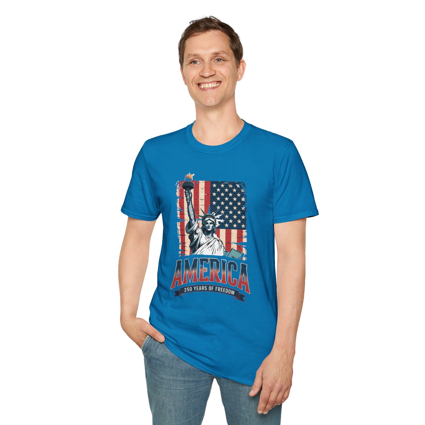 #250 Statue of Liberty American Flag 'America' Patriotic Independence Day T‑Shirt