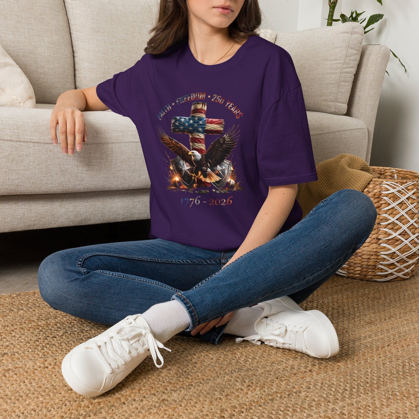 #250 Faith • Freedom 250 Years American Flag Cross & Eagle 1776-2026 T-Shirt