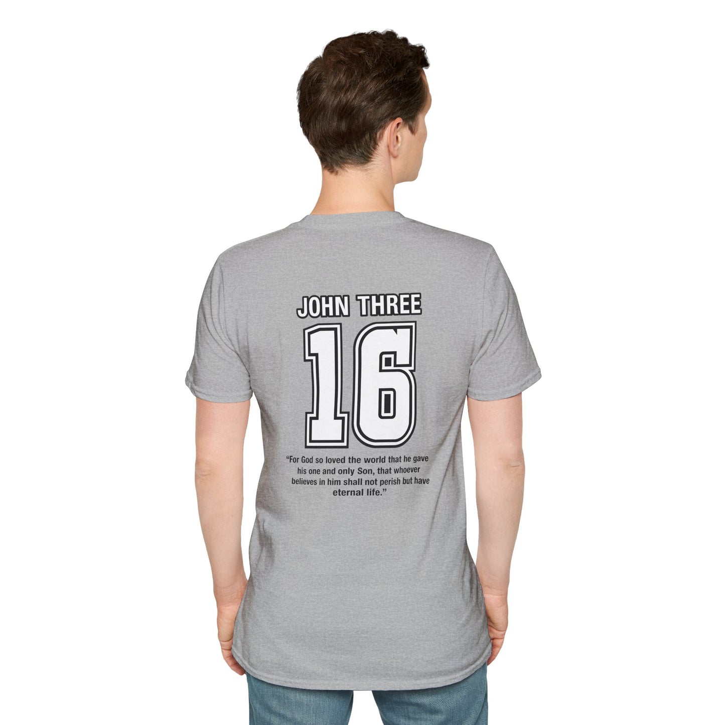 John Three 16 Chest and Back Jersey Print with Scripture Tee