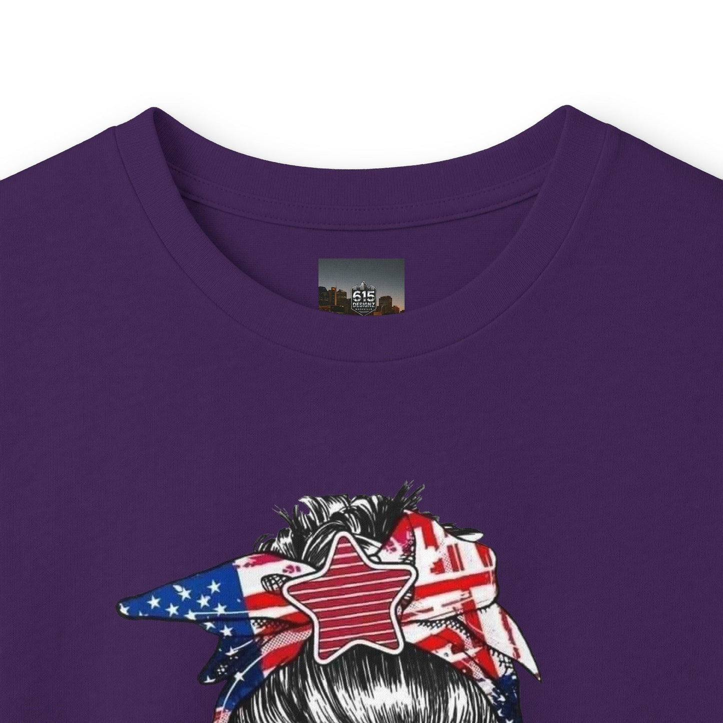 #250 Mama USA Flag Messy Bunn Long Sleeve Tee