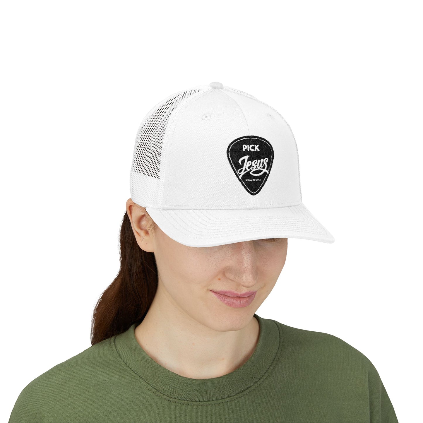 Pick Jesus Guitar Pick Trucker Cap Christian Guitar Pick Design (Romans 10:13)