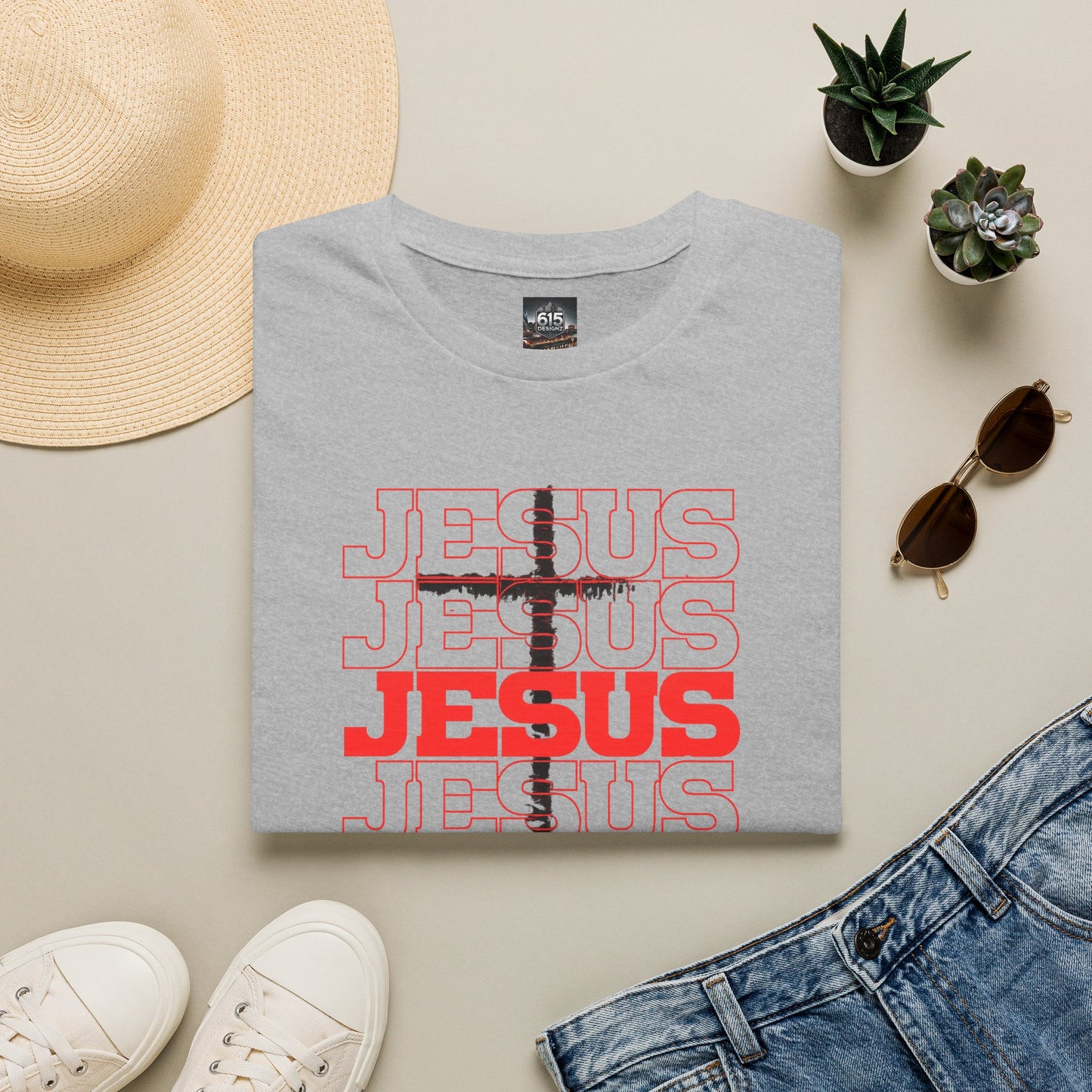 Jesus Cross Red Text Black Cross Graphic T-Shirt — Religious Faith Tee