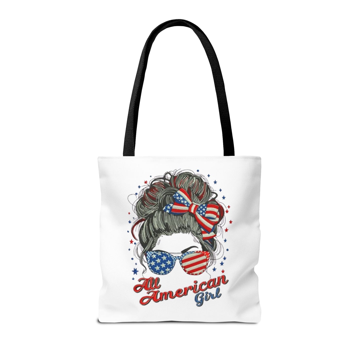 #250 "All American Girl" Patriotic Messy Bun Tote Bag
