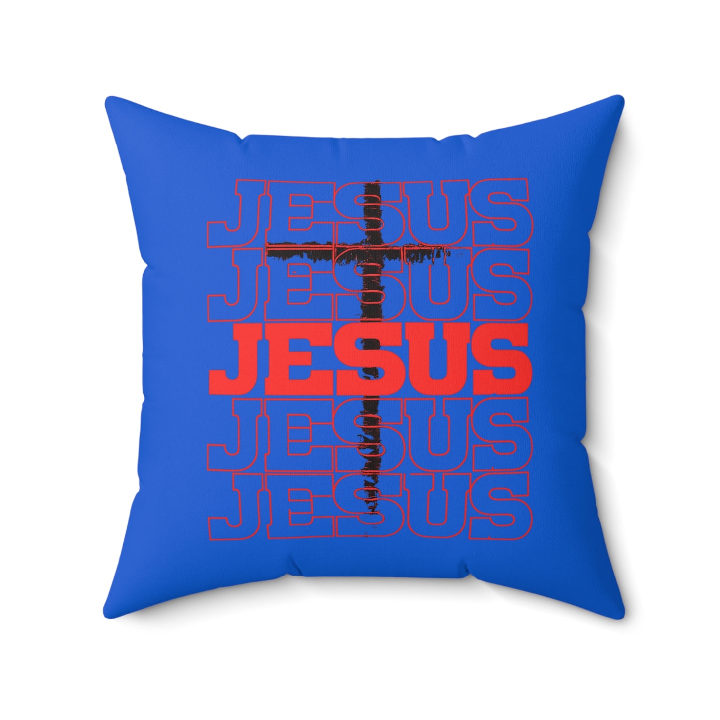 Jesus Cross Red Text Black Cross Graphic - Decorative Throw Pillow for Christian Home Decor