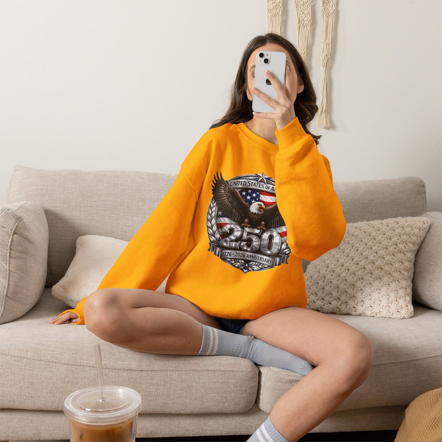 #250 Patriotic Bald Eagle 250 United States Emblem Crewneck Sweatshirt