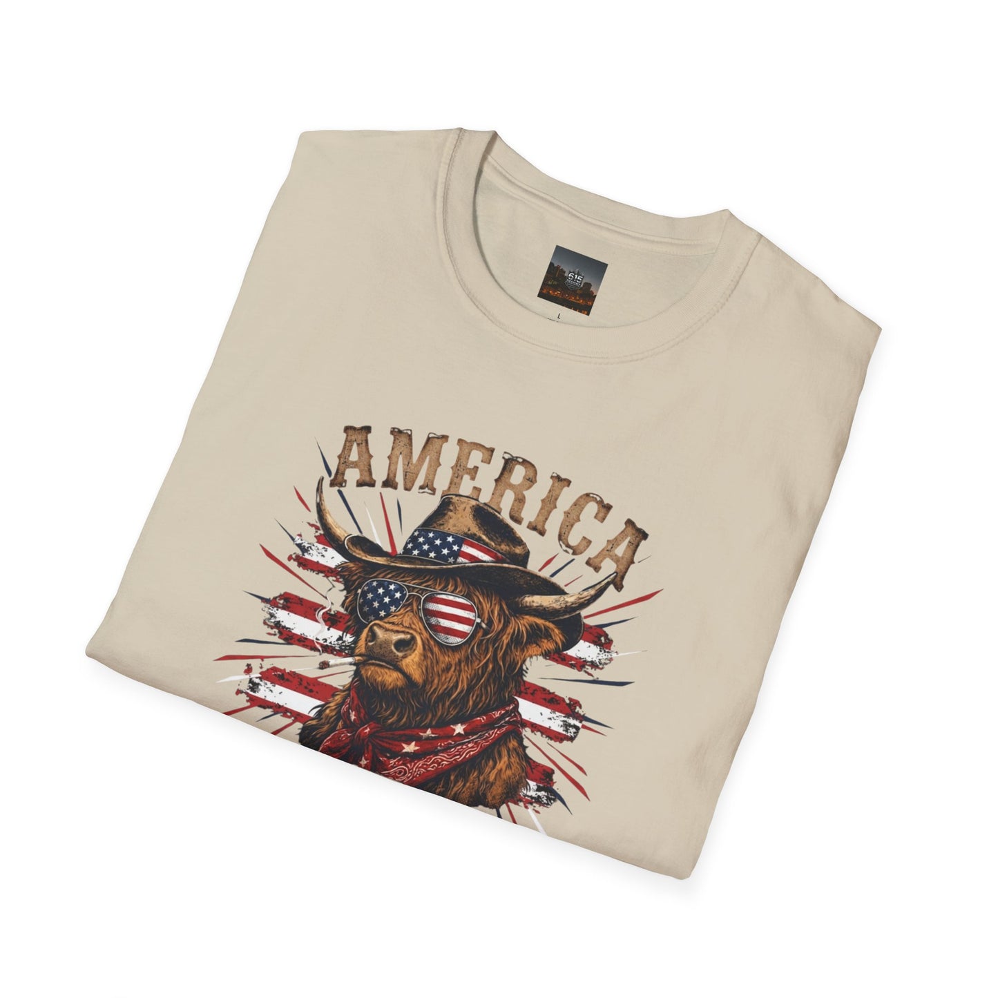 #250 America 250 Strong Patriotic Bull with American Flag T-Shirt