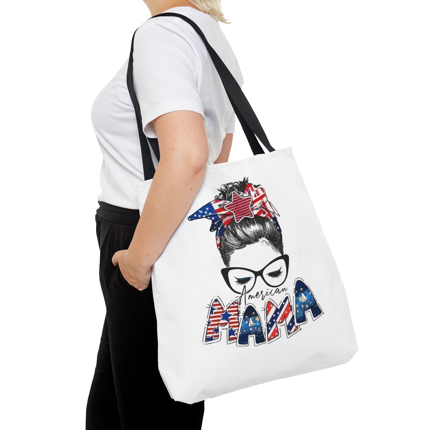 #250 Mama USA Flag Messy Bun Tote Bag