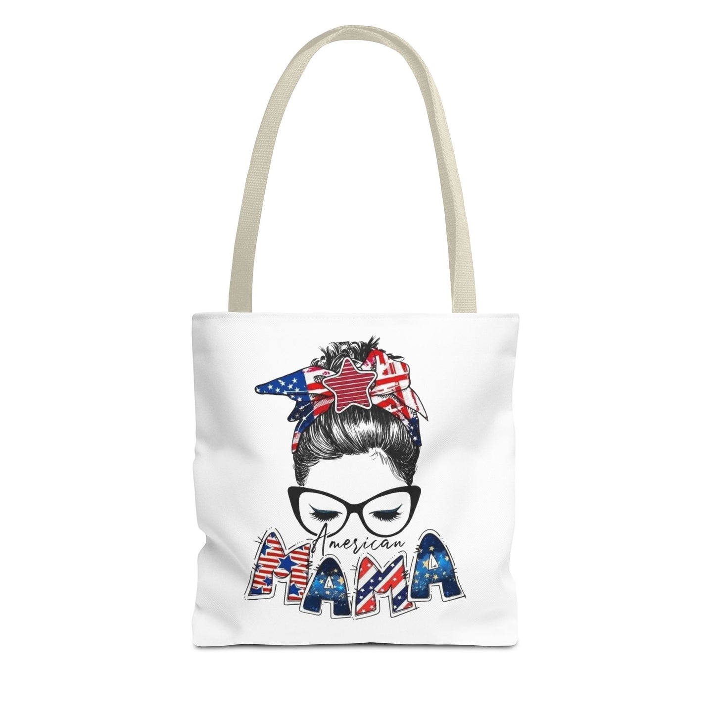 #250 Mama USA Flag Messy Bun Tote Bag