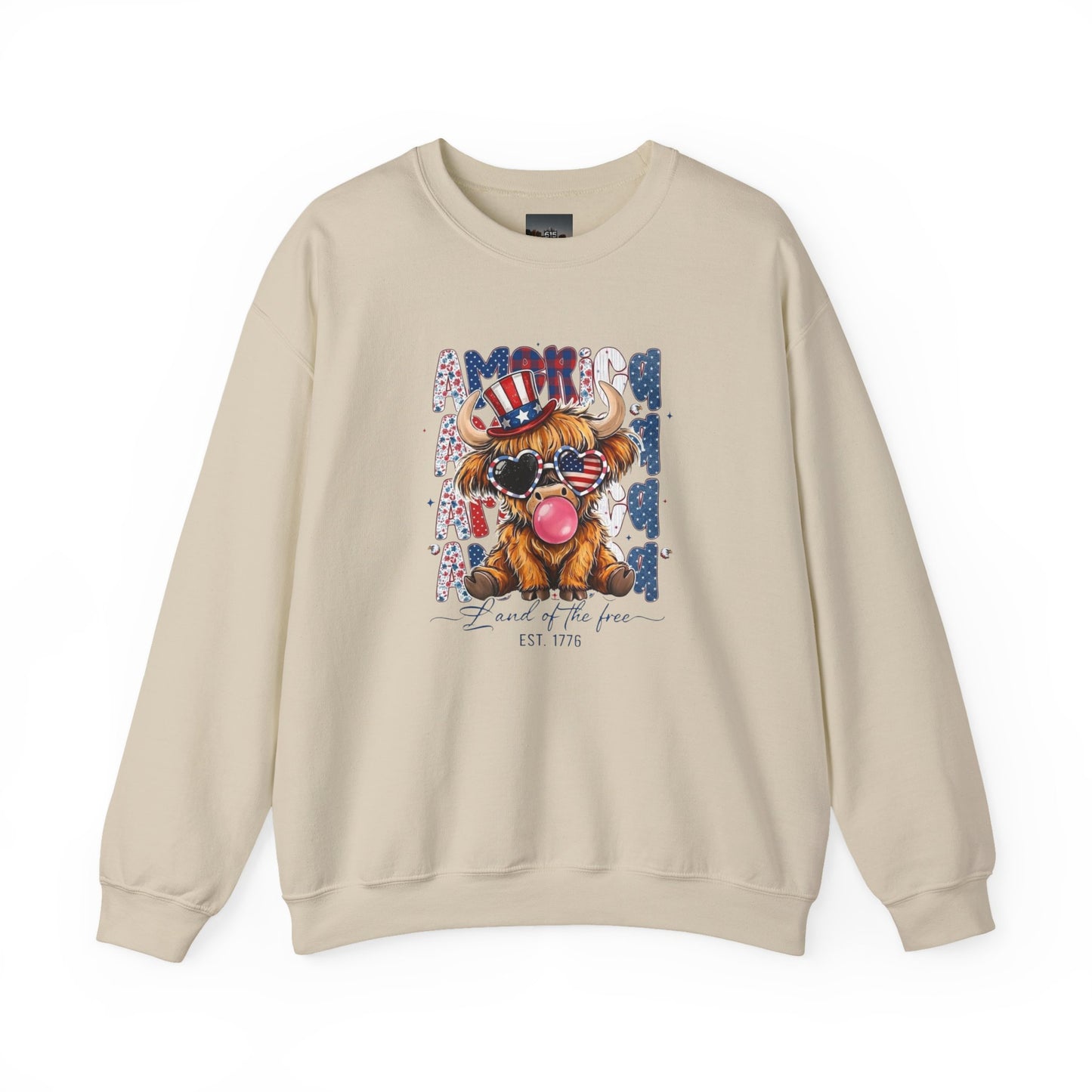 #250 American Flag Bubblegum Patriotic Highland Cow Sweatshirt