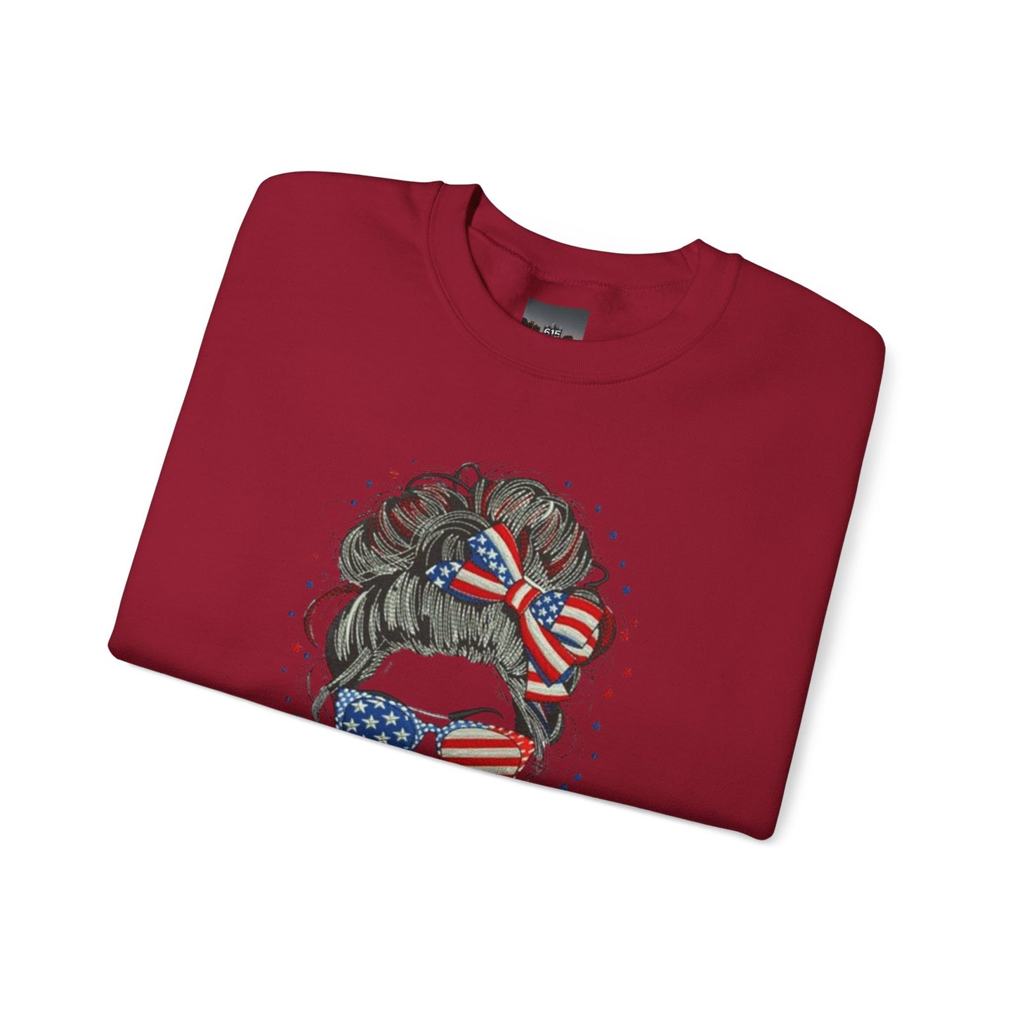 #250 "All American Girl" Patriotic Messy Bun Sweatshirt