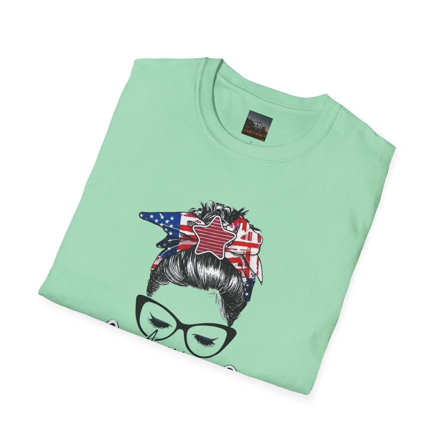 Mama USA Flag Messy Bun T-Shirt