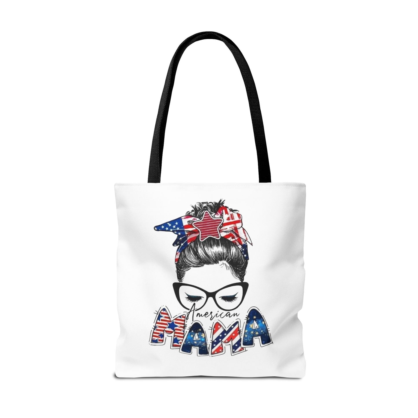 #250 Mama USA Flag Messy Bun Tote Bag