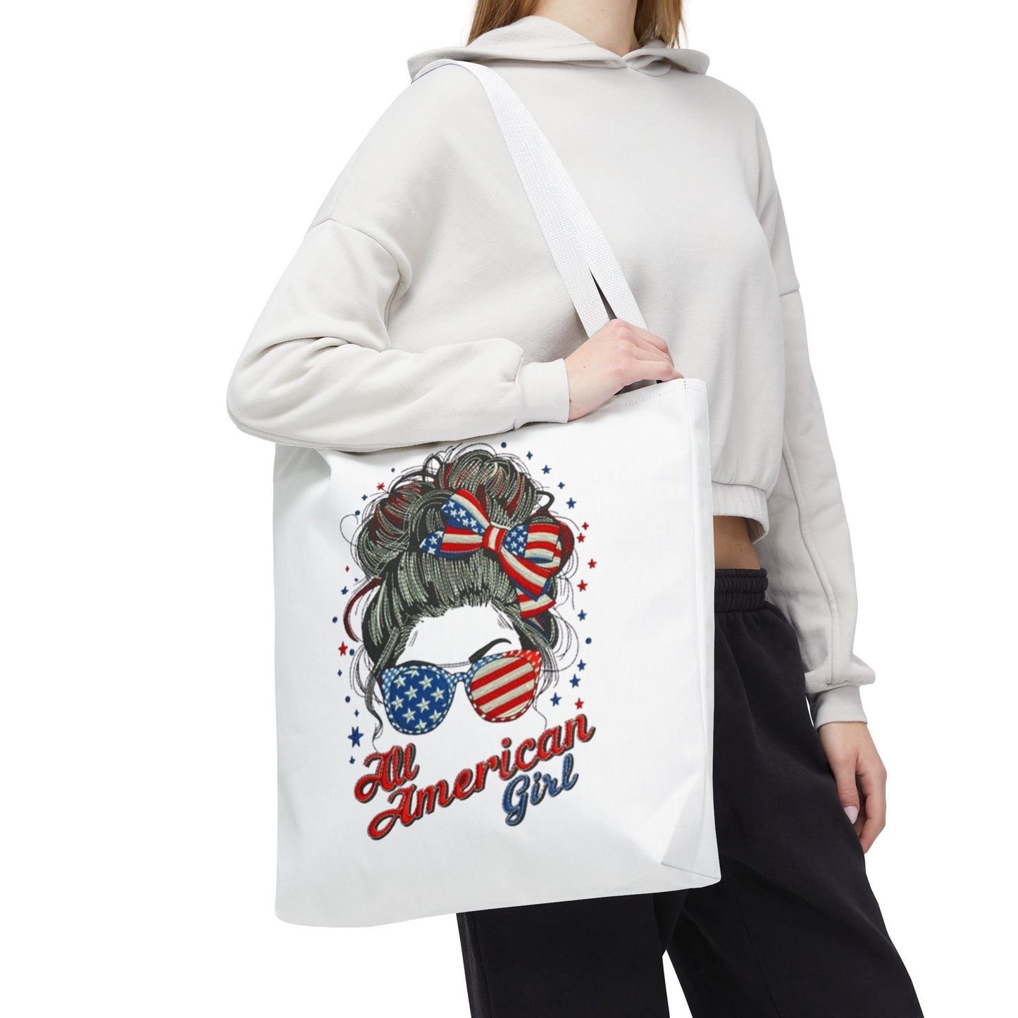 #250 "All American Girl" Patriotic Messy Bun Tote Bag