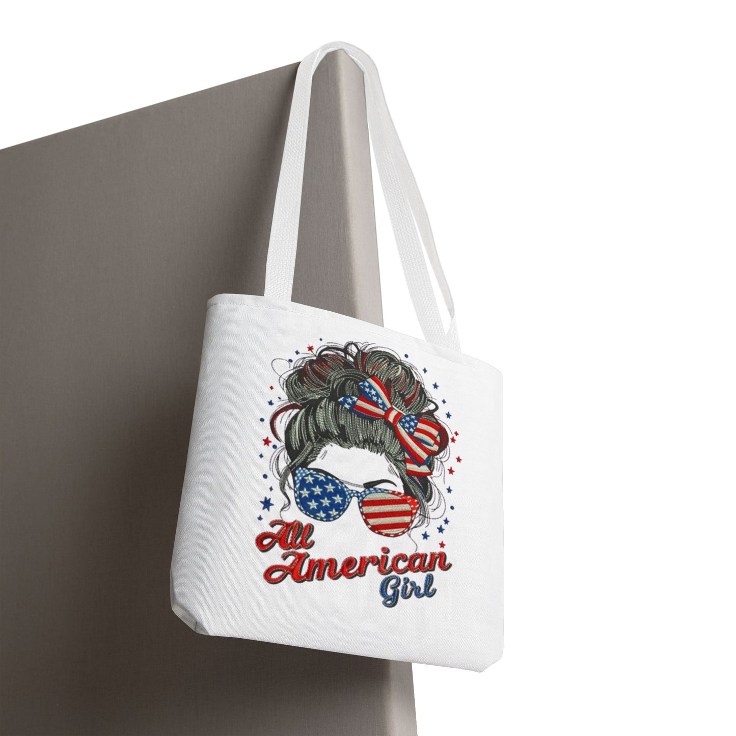 #250 "All American Girl" Patriotic Messy Bun Tote Bag