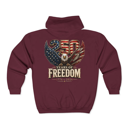 #250 250 Years of Freedom Eagle Patriotic American Flag Anniversary (1776–2026) Zip Hoodie