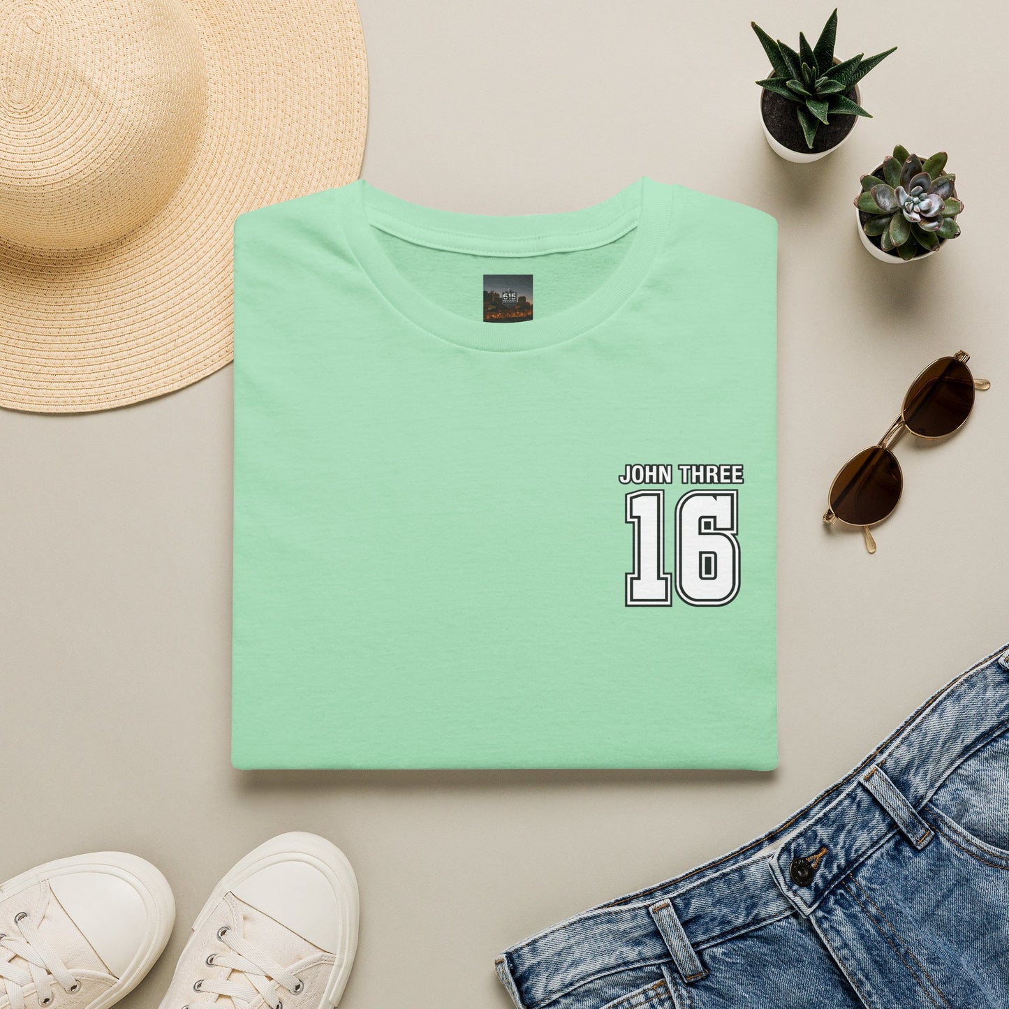 John Three 16 Chest and Back Jersey Print with Scripture Tee