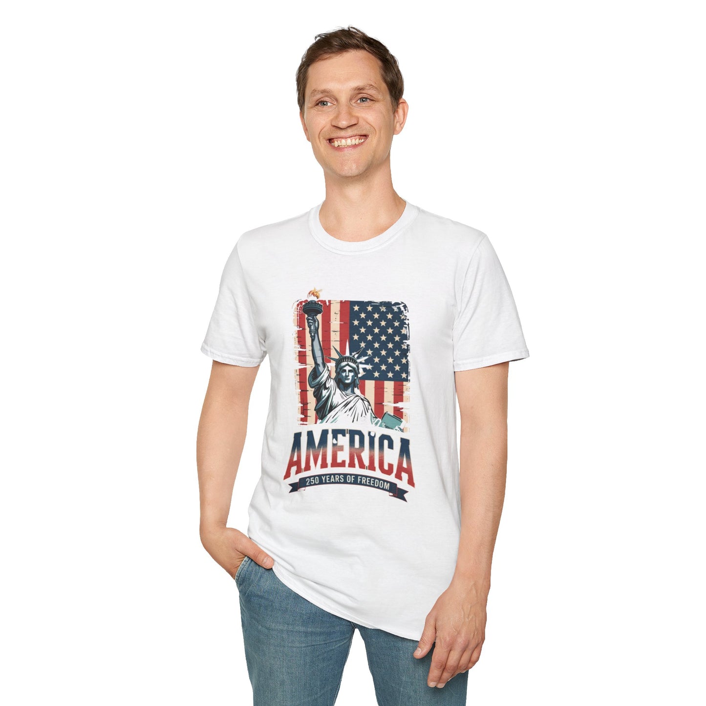 #250 Statue of Liberty American Flag 'America' Patriotic Independence Day T‑Shirt