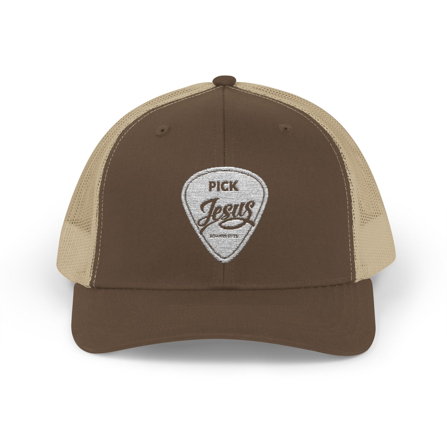 Pick Jesus Guitar Pick Snapback Trucker Cap Christian Guitar Pick Design (Romans 10:13)
