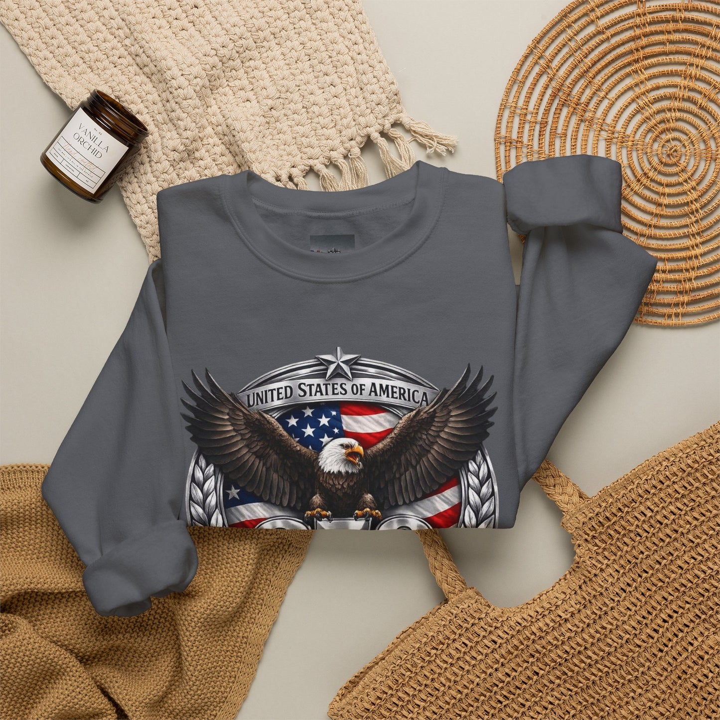 #250 Patriotic Bald Eagle 250 United States Emblem Crewneck Sweatshirt