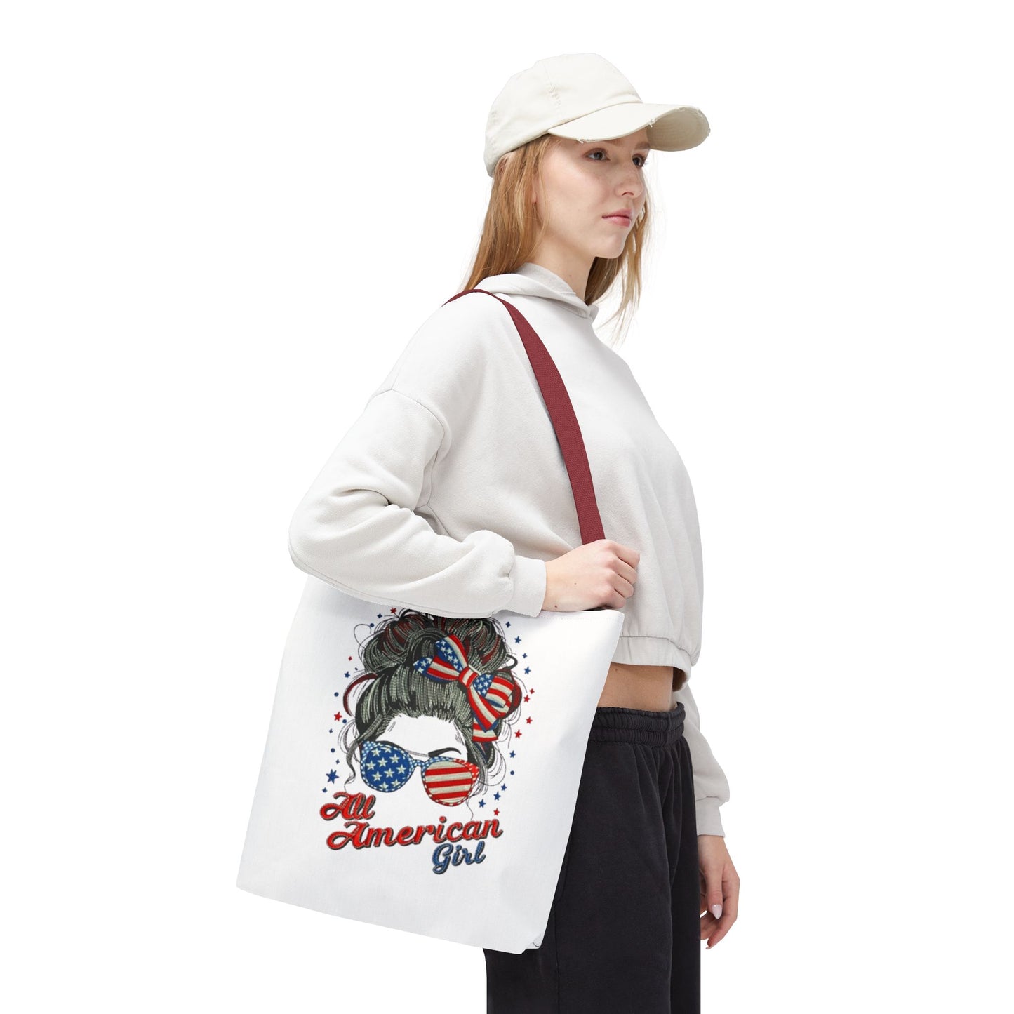 #250 "All American Girl" Patriotic Messy Bun Tote Bag