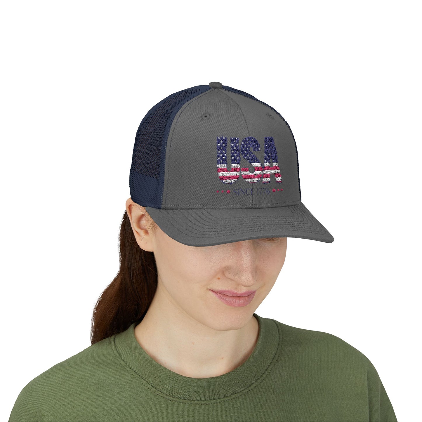 #250 USA Flag "USA Since 1776" Patriotic Snapback Trucker Cap
