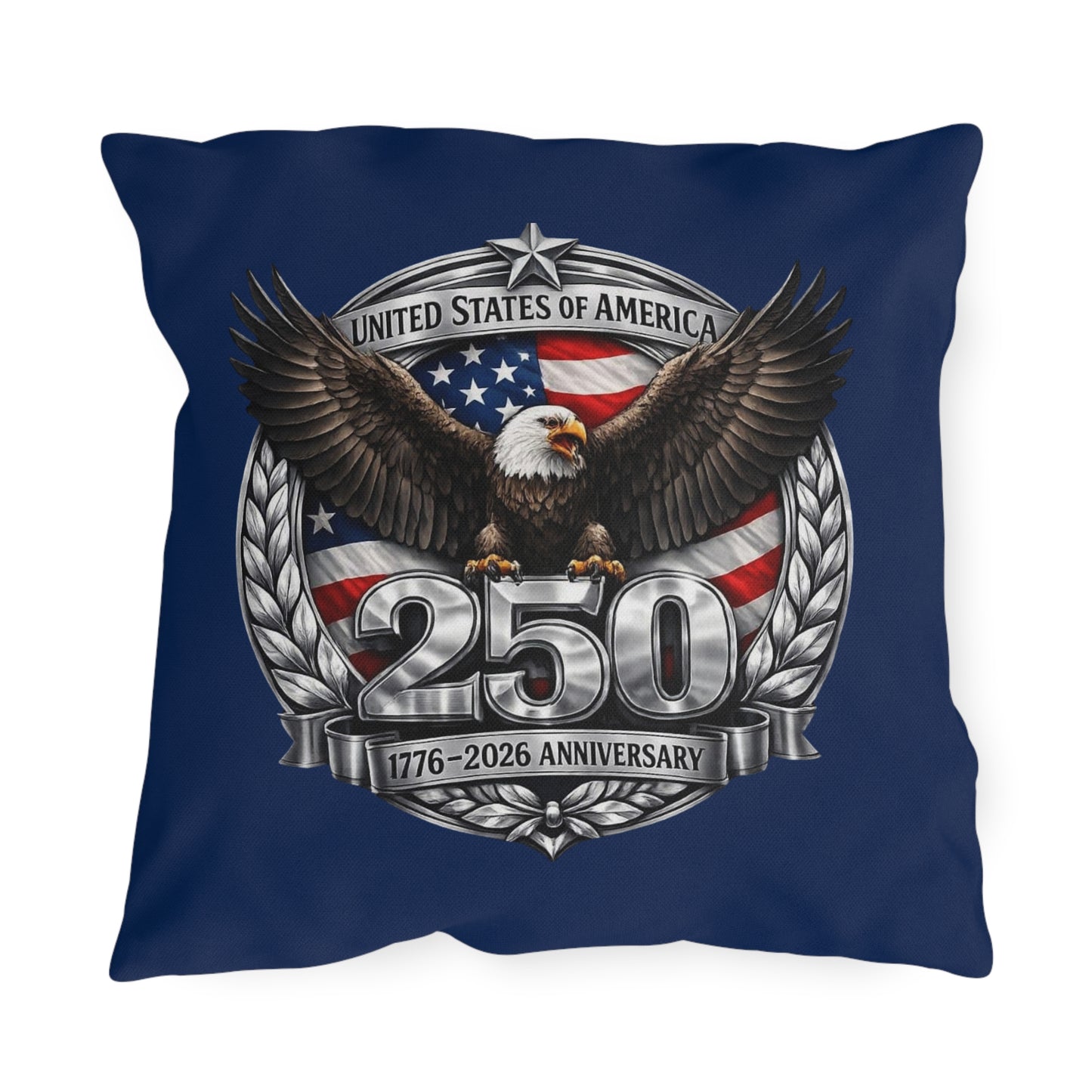 #250 Patriotic Bald Eagle 250 United States Emblem Outdoor Throw Pillow