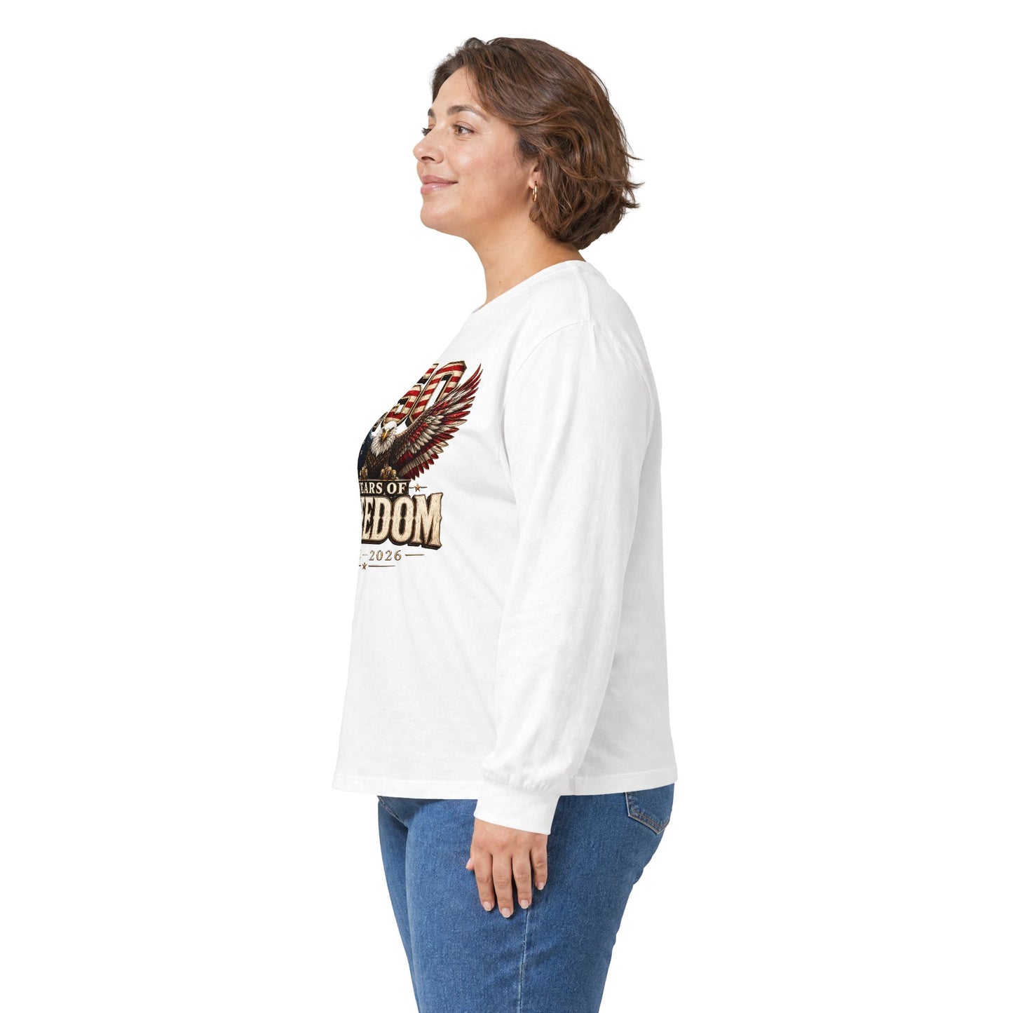 #250 250 Years of Freedom Eagle Patriotic American Flag Anniversary (1776–2026) Long Sleeve Tee