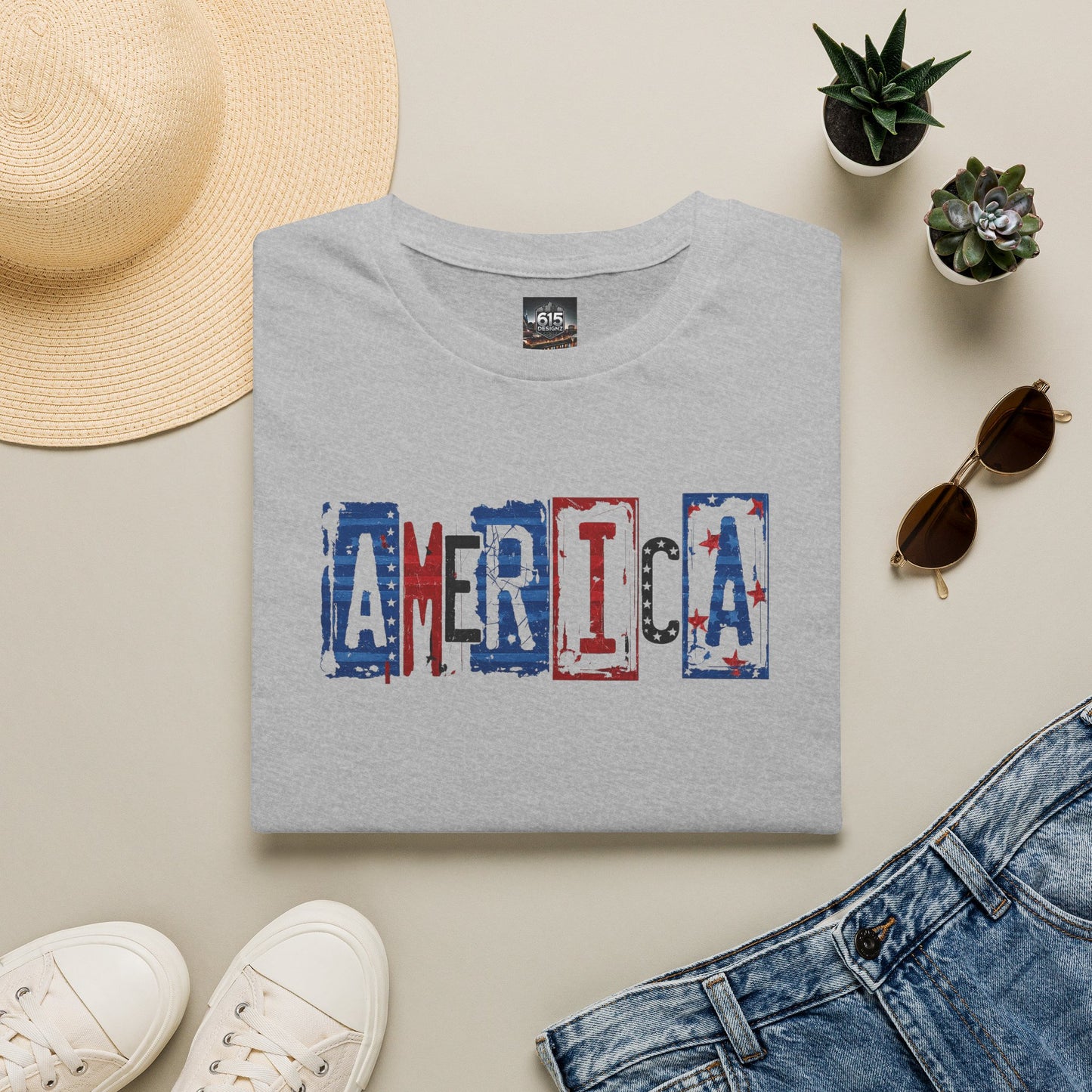 #250 America Retro Block Text Patriotic T-Shirt
