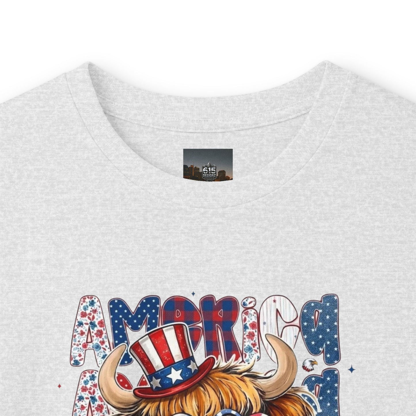 #250 American Flag Bubblegum Patriotic Highland Cow Long Sleeve Tee