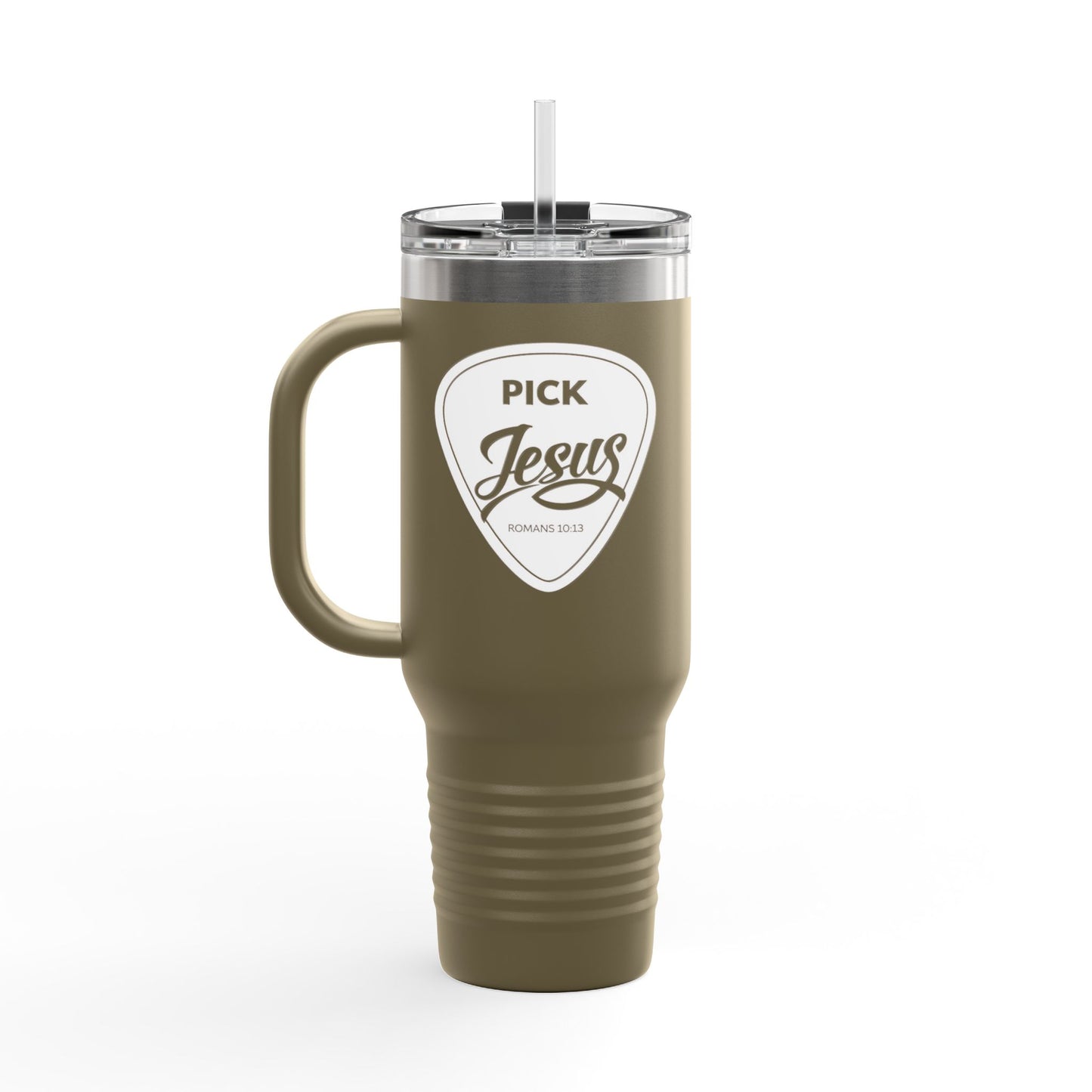Pick Jesus Guitar Pick 40oz Christian Guitar Pick Design (Romans 10:13) Insulated Travel Mug