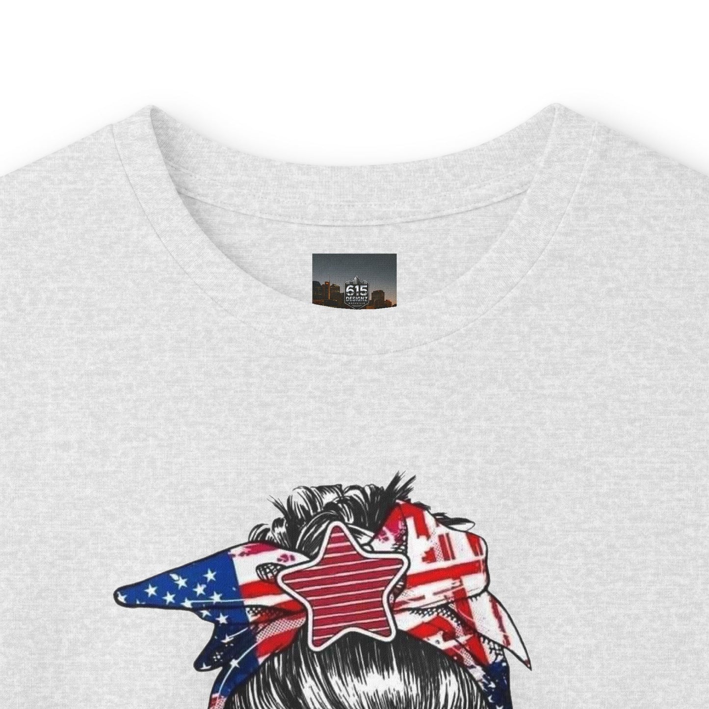 #250 Mama USA Flag Messy Bunn Long Sleeve Tee