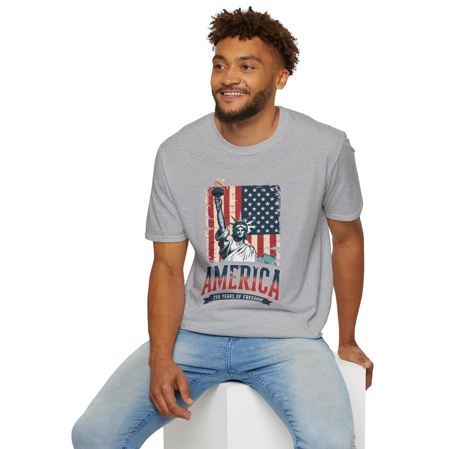 #250 Statue of Liberty American Flag 'America' Patriotic Independence Day T‑Shirt