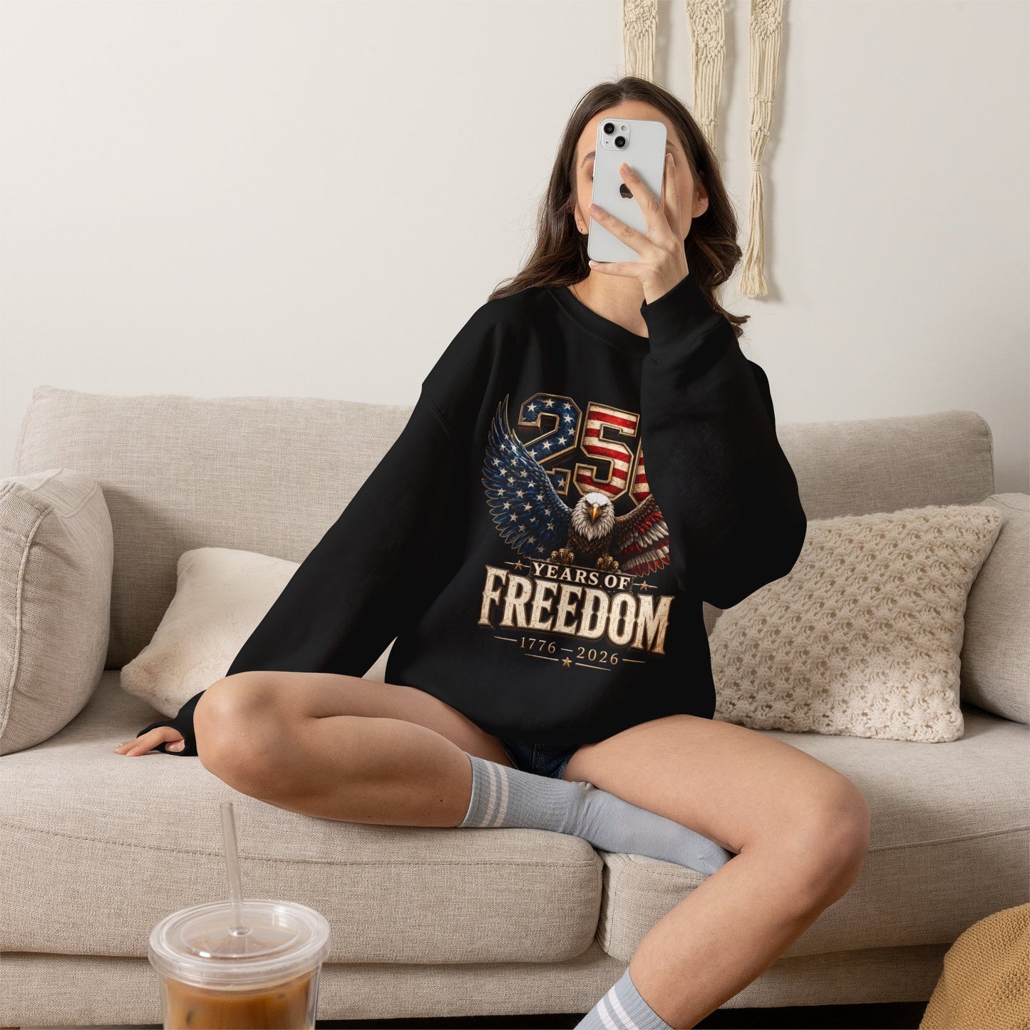 #250 250 Years of Freedom Eagle Patriotic American Flag Anniversary (1776–2026) Crewneck Sweatshirt