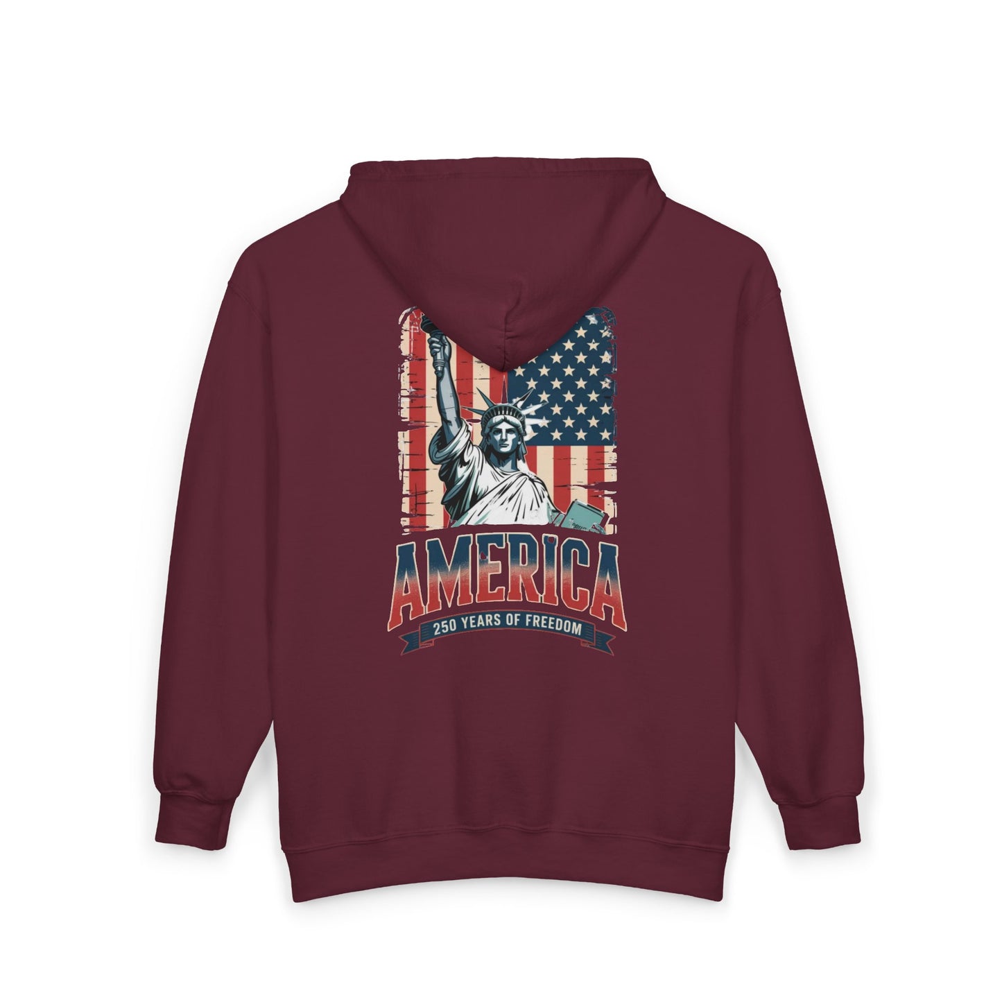 #250 Statue of Liberty American Flag 'America' Patriotic Independence Day Zip Hoodie