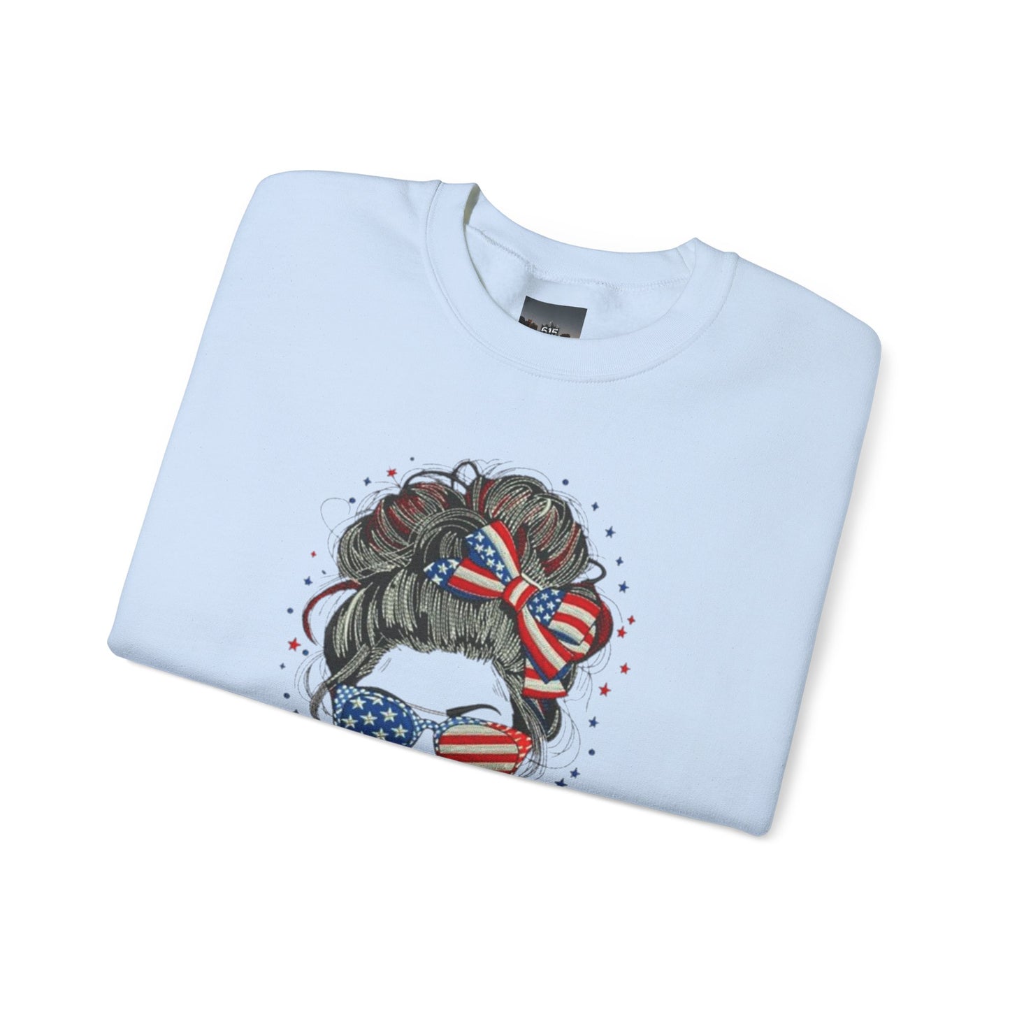 #250 "All American Girl" Patriotic Messy Bun Sweatshirt