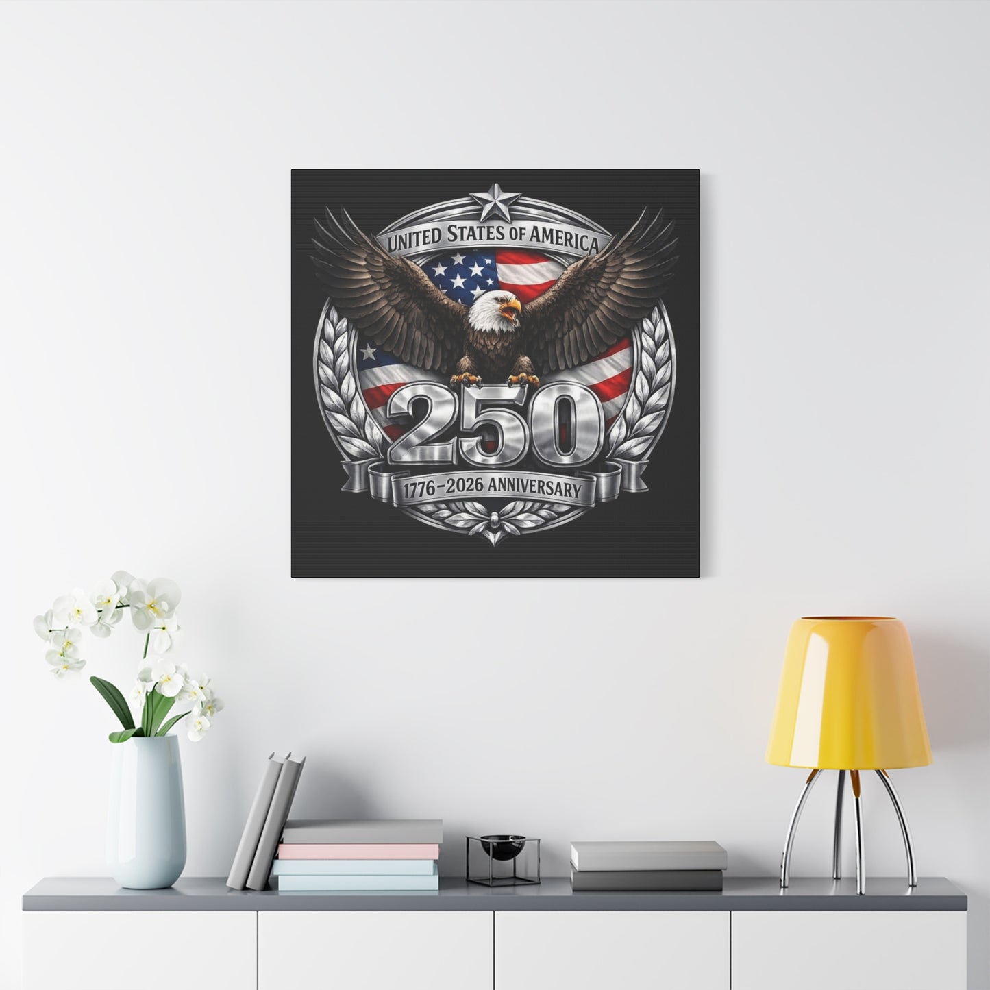 #250 Patriotic Bald Eagle 250 United States Emblem Matte Canvas Wall Art