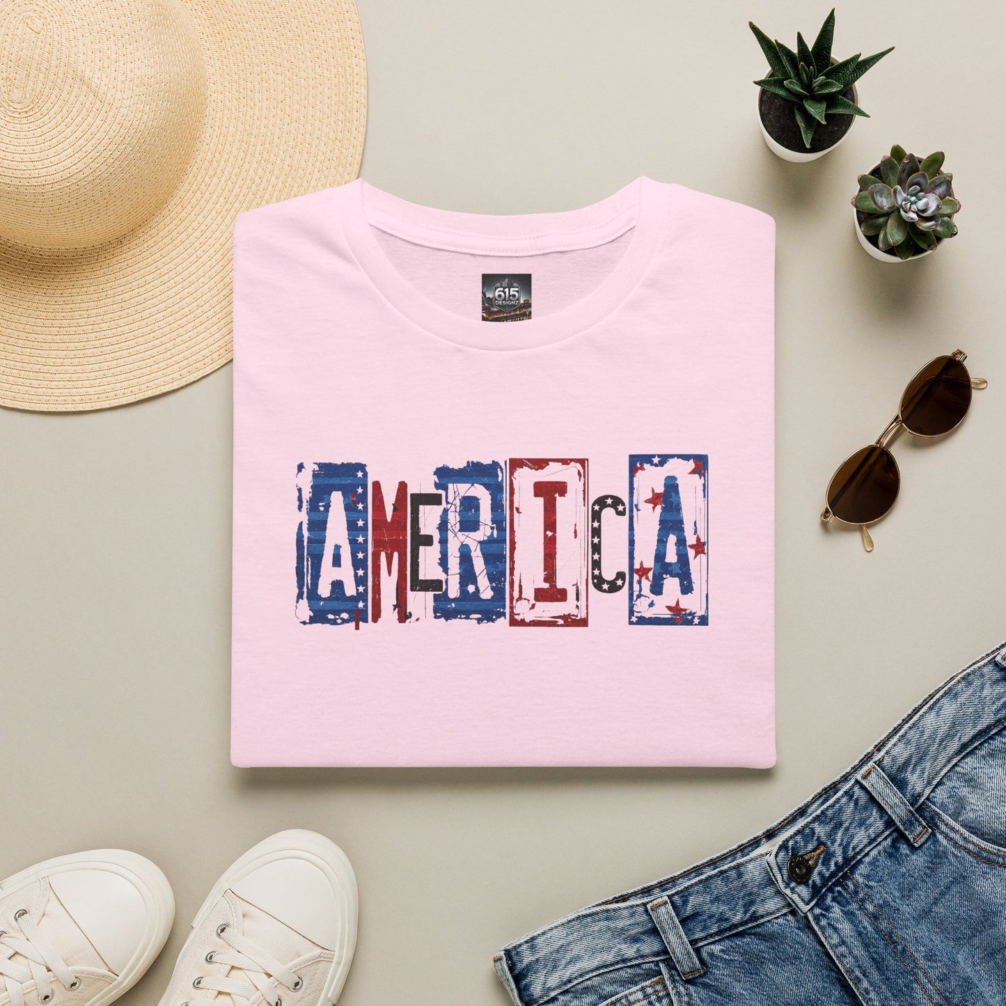 #250 America Retro Block Text Patriotic T-Shirt