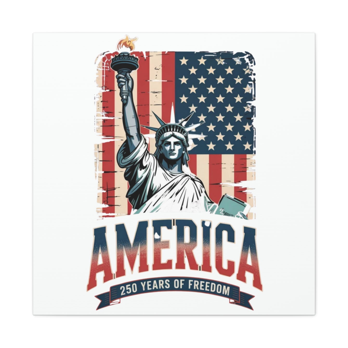 #250 Statue of Liberty American Flag 'America' Patriotic Independence Day Matte Canvas Wall Art