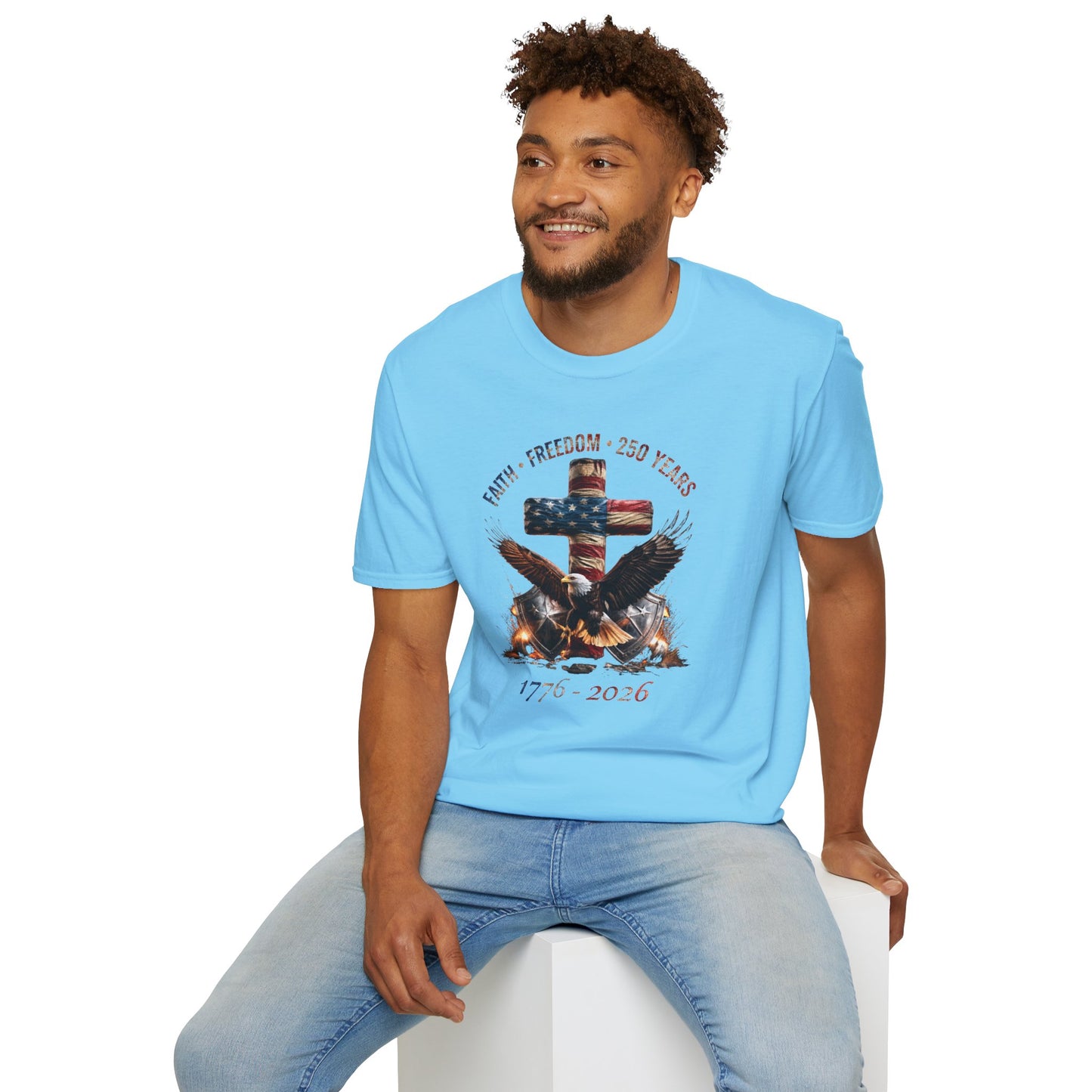 #250 Faith • Freedom 250 Years American Flag Cross & Eagle 1776-2026 T-Shirt